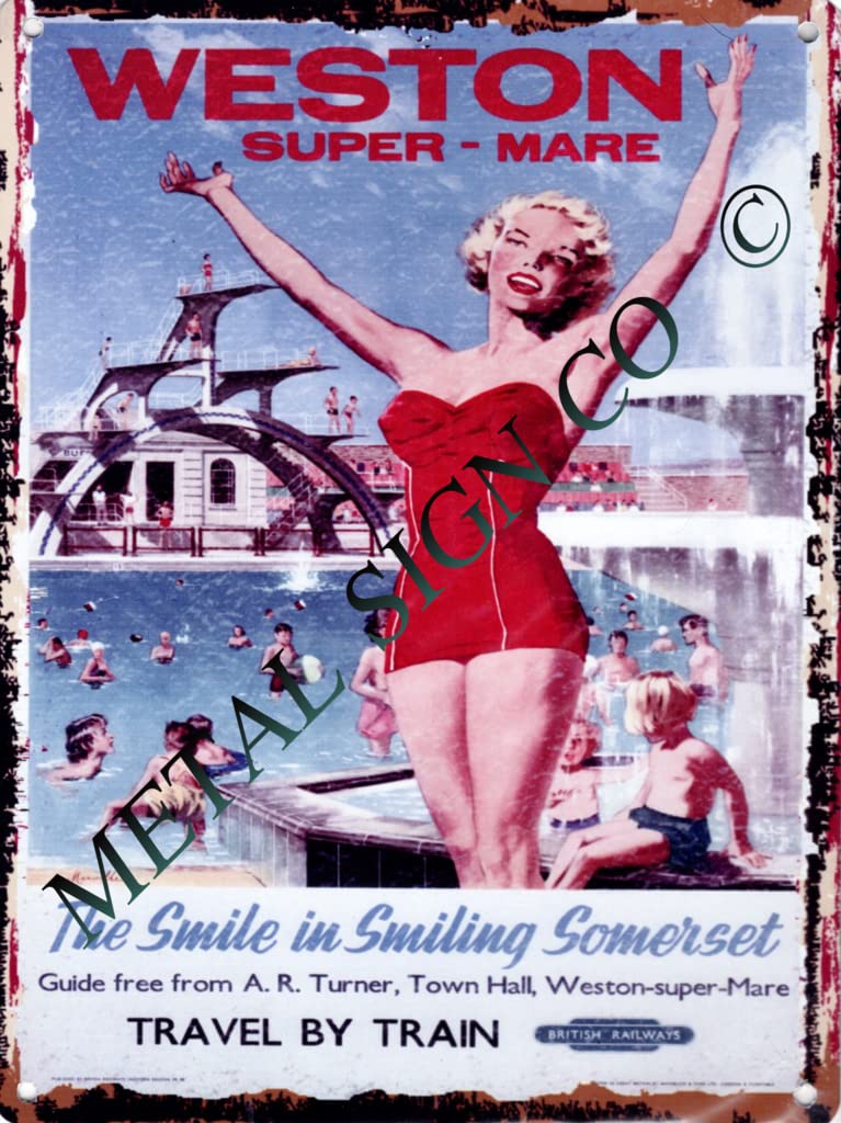 Tracy's Signs 8X10 British Railways Weston Super Mare Railway Sign Metal Sign Retro Vintage Style 8X10in 20X25cm Railway Train Trains