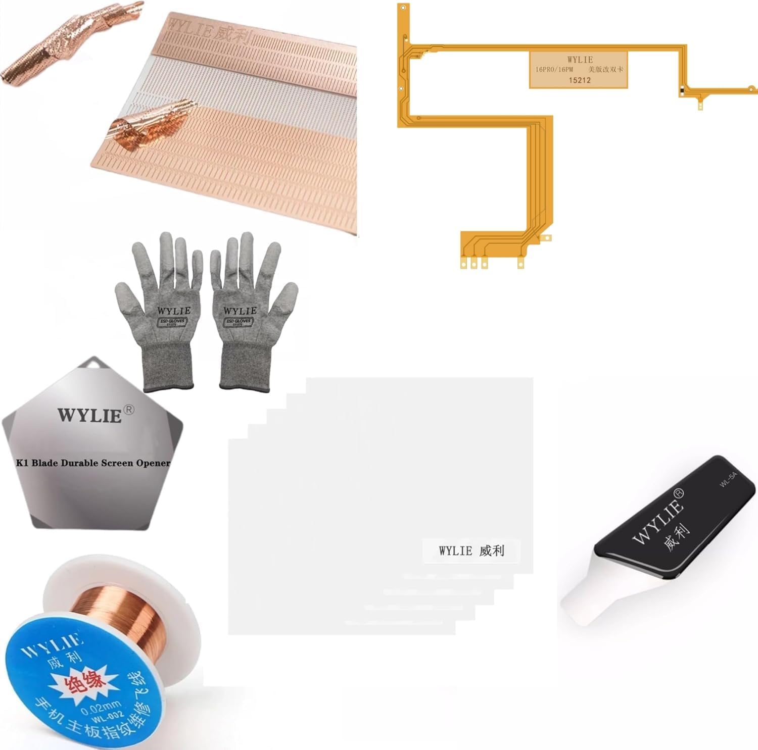 WYLIE for iPhone 16Pro/Max American Version Built in Dual Card Ribbon Cable No Holes Layering Card Sticker Flex Part Esim Modified to Sim Card Modification WYLIE Tools Set 7 Pack