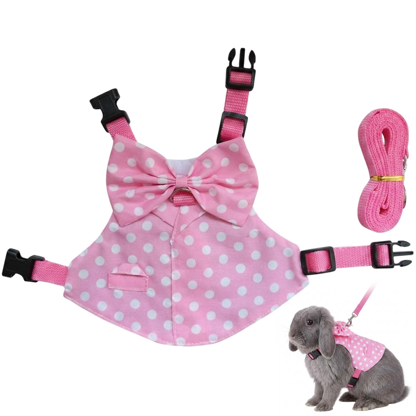 Wndgh Rabbit Harness and Lead Set, Ferret Harness, Bunny Stuff and Rabbit Accessories, Comfortable Fit for Small Pets, Adjustable Straps for Secure Wear