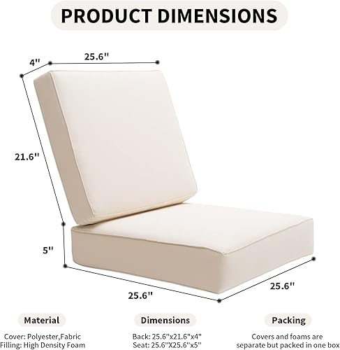 Miniatura 5 de Juego de 2 cojines de asiento para exteriores para muebles de patio, juego de 2 cojines gruesos resistentes a la intemperie, 23.6 pulgadas de ancho