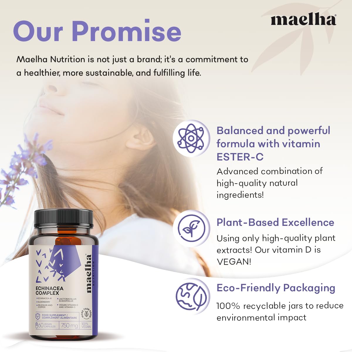 Echinacea-Immunkomplex | Echinacea, Beta-Glucane, Holunder, Vitamine C und D, Selen, Kupfer, Lactobacillus acidophilus | Immunsystem | 60 Kapseln | 100% natürliche Ergänzung