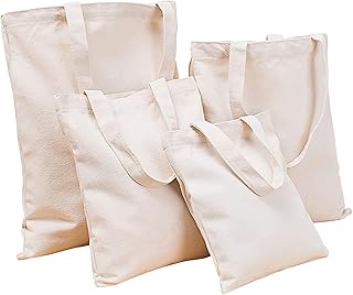 [ChicVibe] キャンバストートバッグ, 4枚セット, ナチュラル, ショッピング用エコバッグ