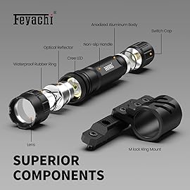 Feyachi Flashlight 1200 Lumen Matte Black LED Light with M Lock Flashlight Mount and Pressure Switch Included