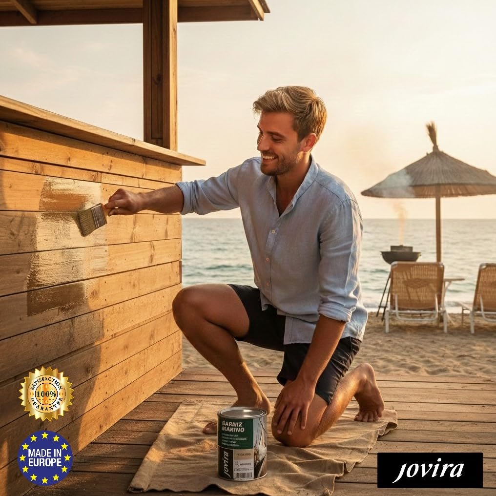 JOVIRA PINTURAS Barniz Marino. Para madera exterior-interior, incoloro-transparente. Especial resistencia en ambientes marinos. (750 Mililitros, Mate) K-53