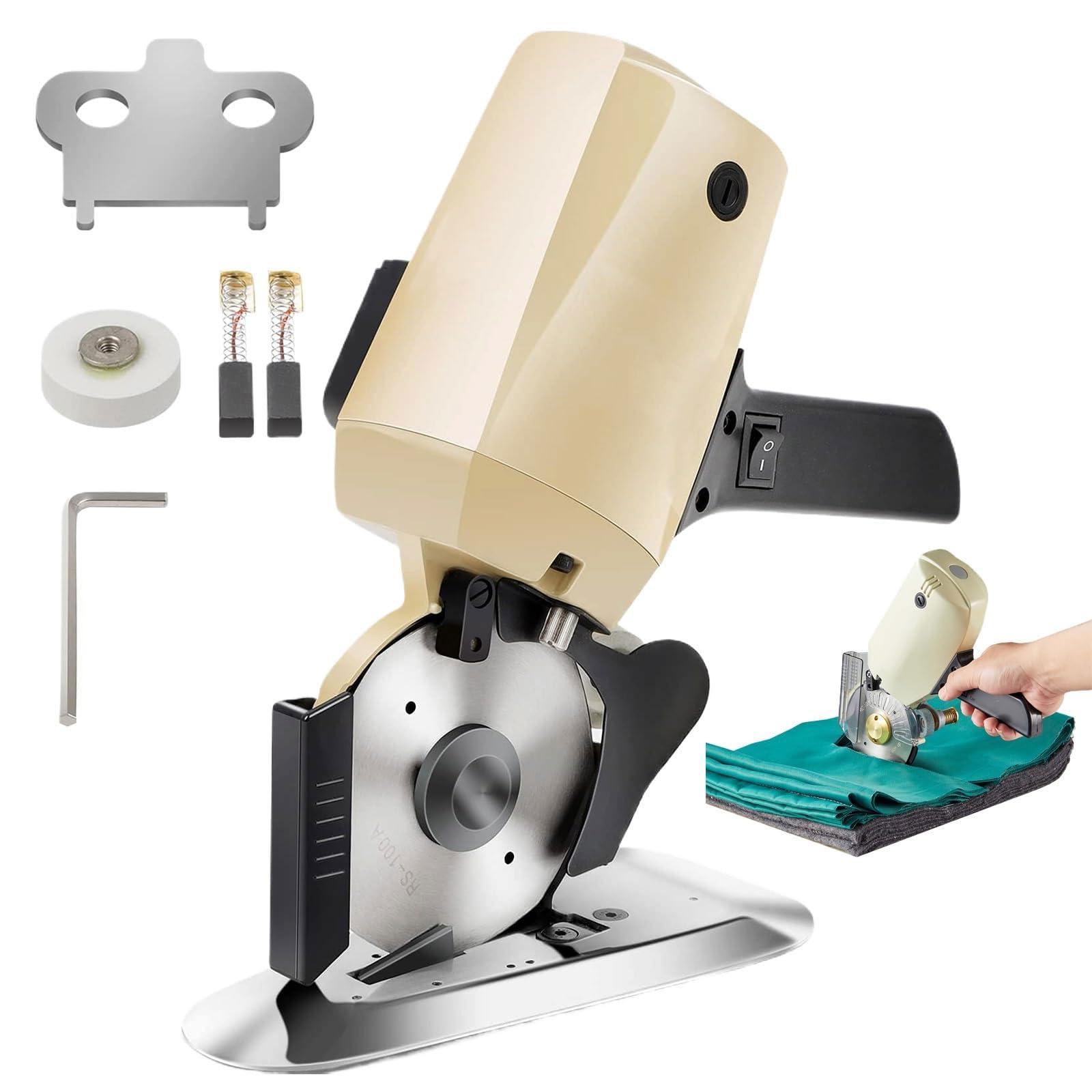 Taglierina elettrica rotativa for tessuti da 100mm,spessore di taglio 35mm | 250 W, senza fili, tagliatrice for tessuti, lama rotante, affilatrice automatica, for tessuti multistrato