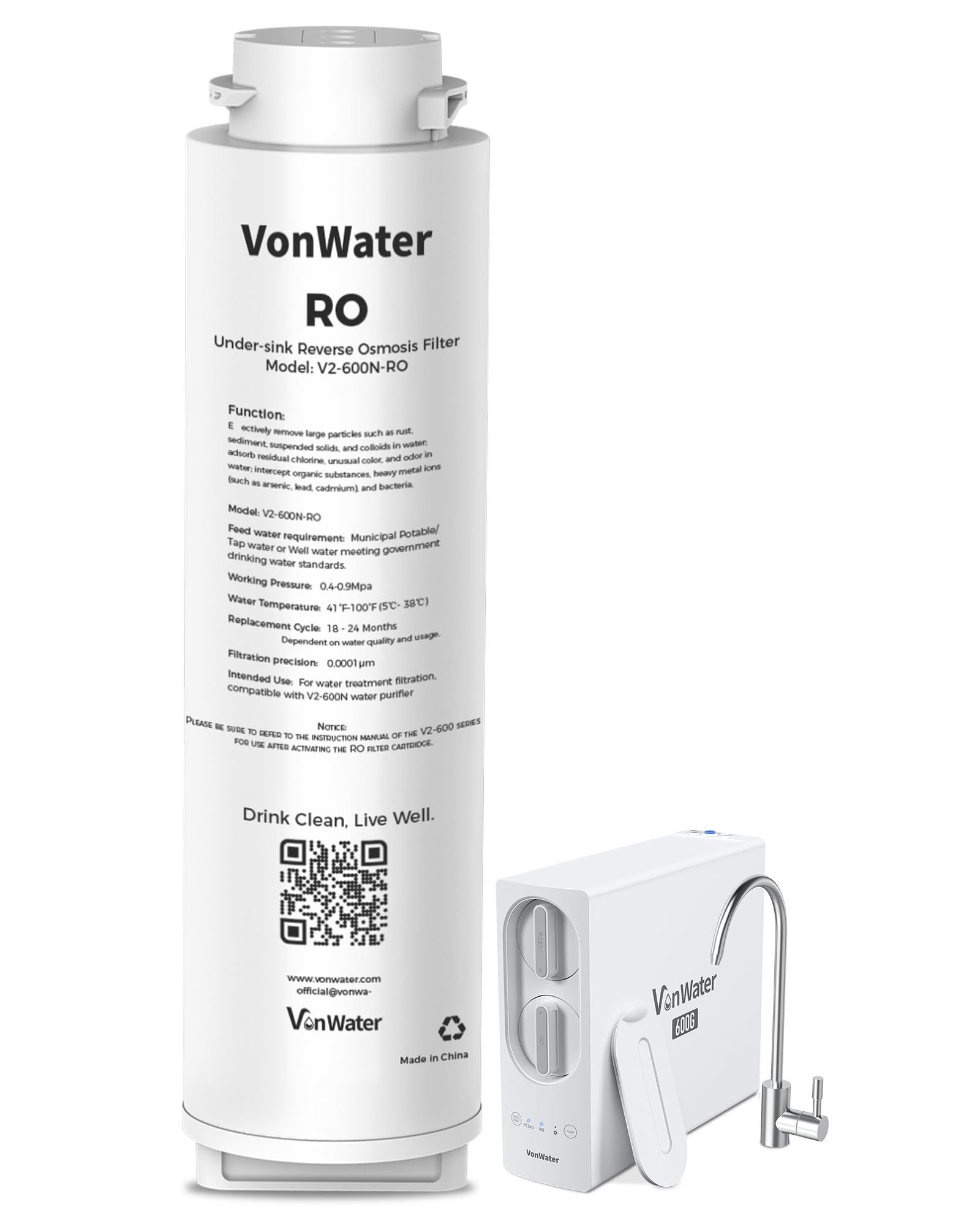 V2-600N-RO - Filtro RO de repuesto, certificado NSF/ANSI para sistema de ósmosis inversa debajo del fregadero, reemplazo de cartucho de filtro de agua de 18-24 meses, reduce TDS PFAS
