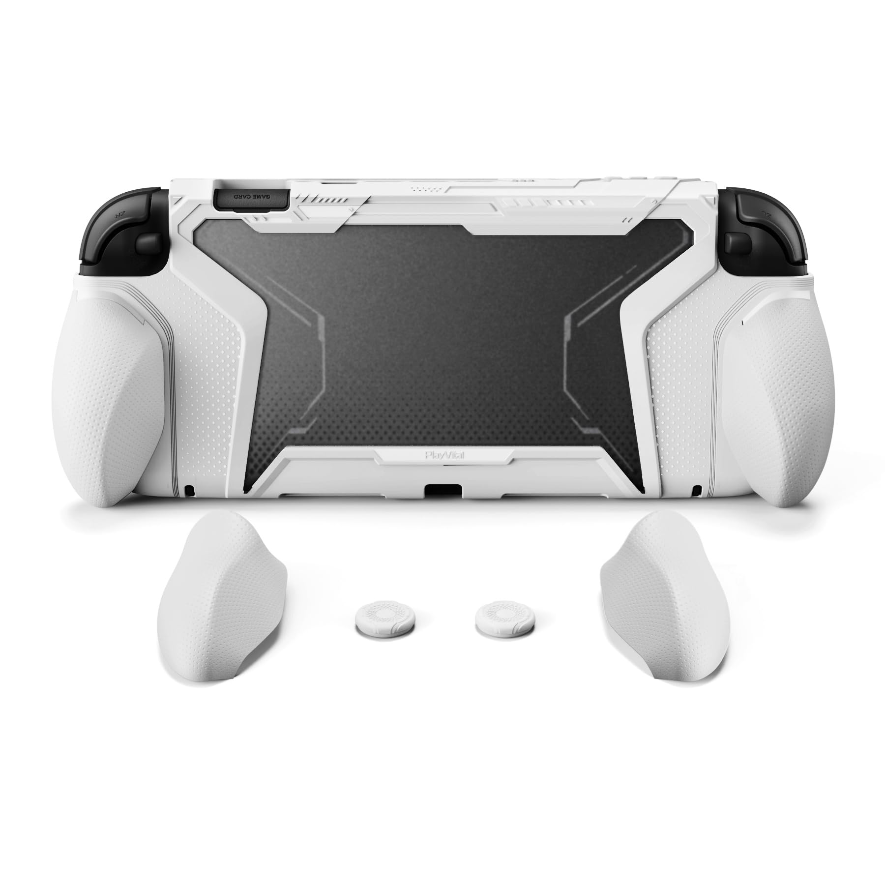 playvital for Switch 2 Beyond-Grip Dockable Case, Interchangeable FPS/Omni Ergonomic Grips + Military-Grade Drop Protective Cover + 2 Joystick Caps for Nintendo Switch 2 (White)
