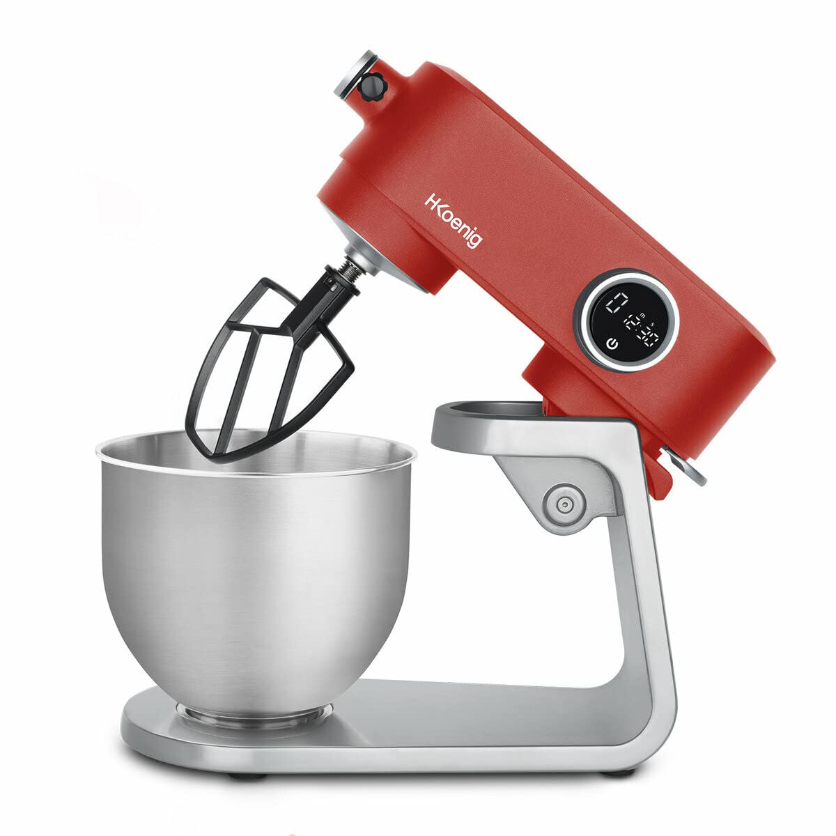 H.Koenig Robot Pétrin Professionnel Multifonctions 5L KM124 Inox rouge mat Puissant 800W, Robot Cuisine Pâtissier Pétrin 8 vitesses, Fouet, Batteur, Crochet, Pétrisseur, Couvercle anti-éclaboussure