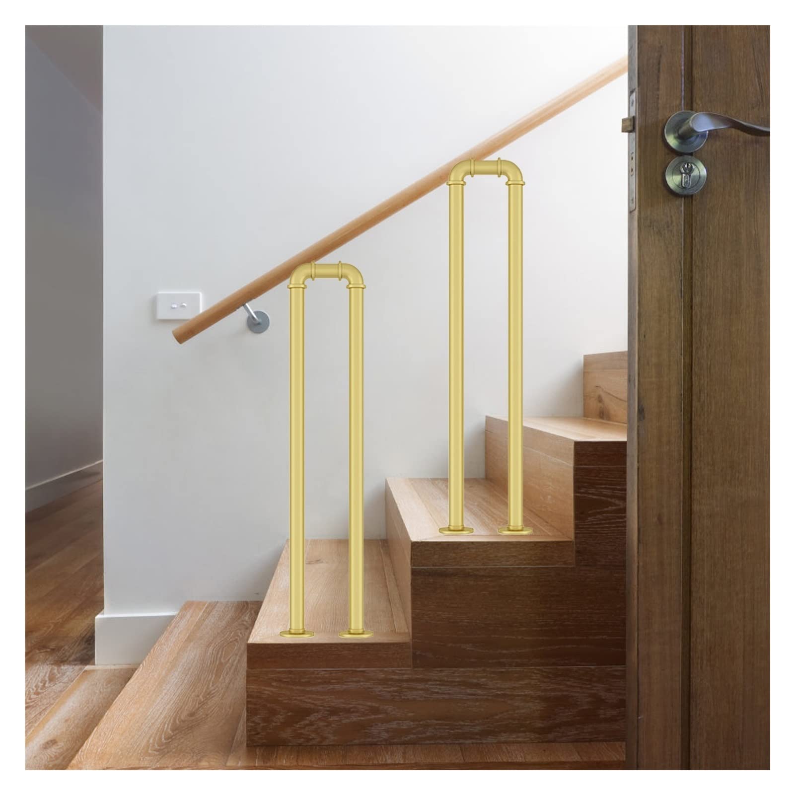 Meiiron U Shaped Stair Handrails with Fittings, Staircases Handrails for Indoor Stairs/Concrete Steps, Metal Industrial Non-Slip Banister Handrails Railing (Color : Gold, Size : 55cm(21.6"))