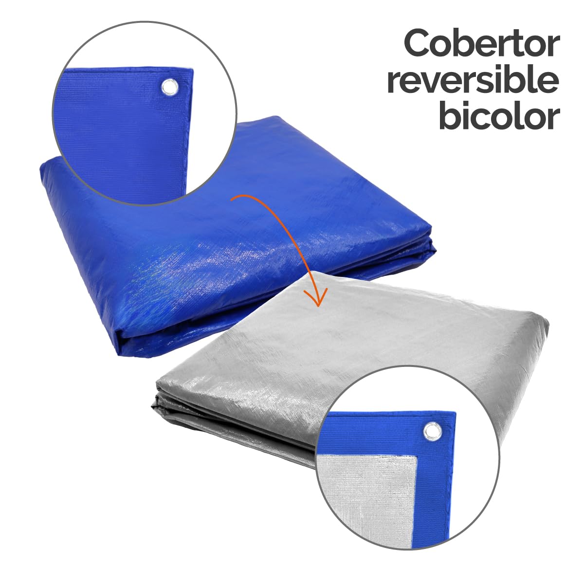 Linxor - Lona Protectora Reversible para Piscina elevada, 4 Estaciones, 150 g/m² - Azul y Gris