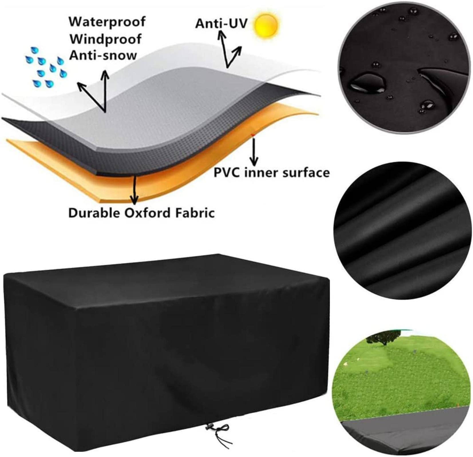 Tuinmeubelhoezen van 130 x 65 x 75 cm, zwaar belastbare 420D Oxford-stof, waterdicht, winddicht, stofdicht, anti-uv, grote rechthoekige hoes voor tuintafel en stoelen