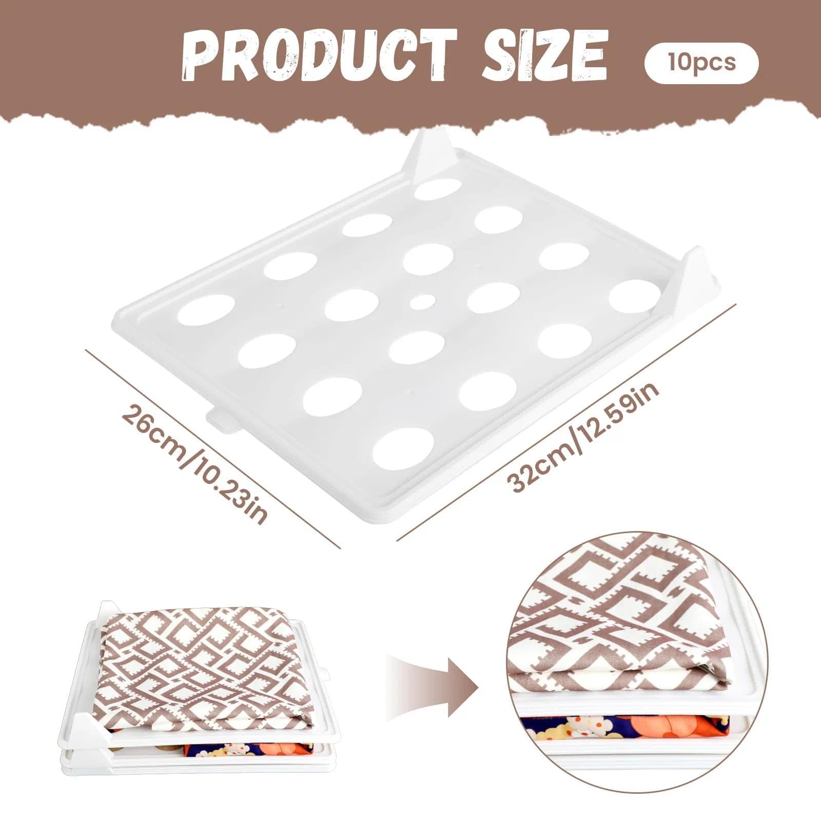Organizer Armadio per Magliette – Set da 10 Organizzatori Impilabili in Plastica Bianca (32×26×5cm) – Contenitori Salvaspazio per T-Shirt, Camicie, Pantaloni, Maglioni e Asciugamani
