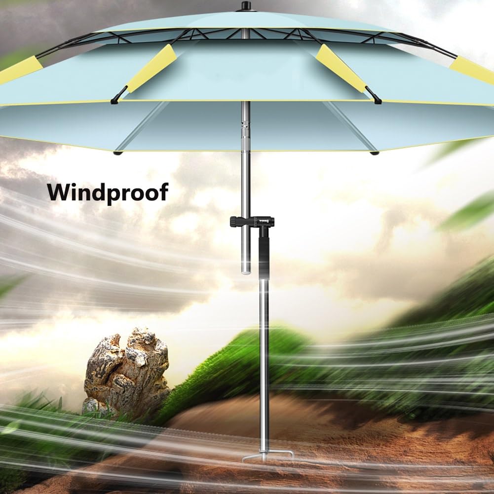 Przenośny Parasol Wędkarski z Wentylacją, 220 cm Składany Podróżny Parasol z Torbą Transportową i Kotwicą, Kempingowy Przeciwsłoneczny Nachylany