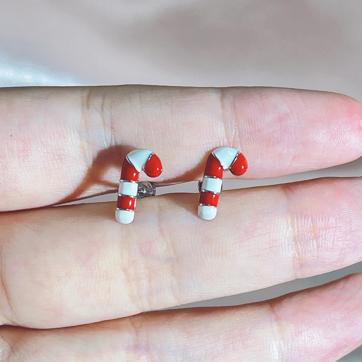 Christmas Candy Cane Cartilage Tiny Stud Earrings for Women Stainless Steel Cute Enamel Xmas Ornament Tragus Screw Flat Back Small Studs Earring Dainty Jewelry Gifts for Daughter Festival Holiday 18G - Image 4