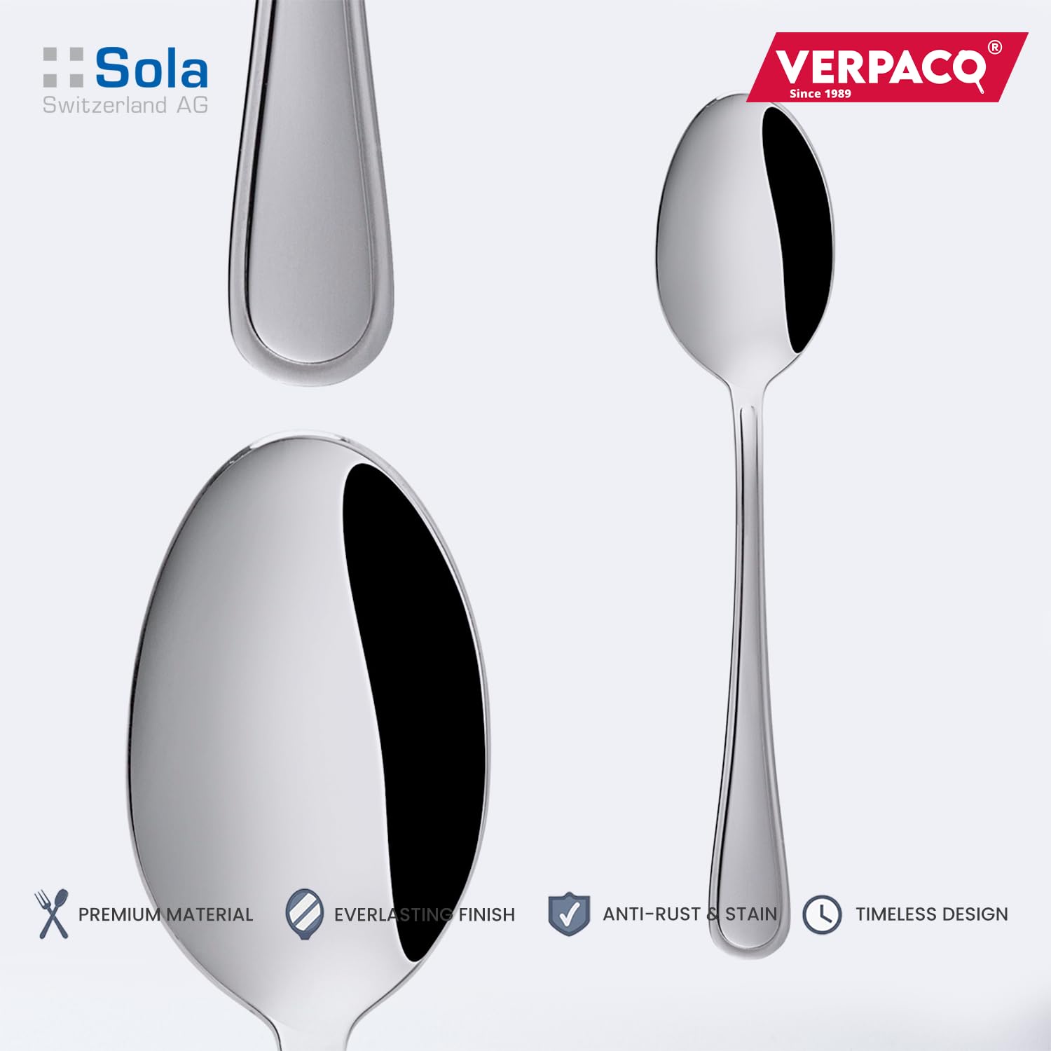 Sola Switzerland | Dinner Spoon Set of 6 | Imported Cutlery | Chromenickel Steel 18/10 (Roma) 1