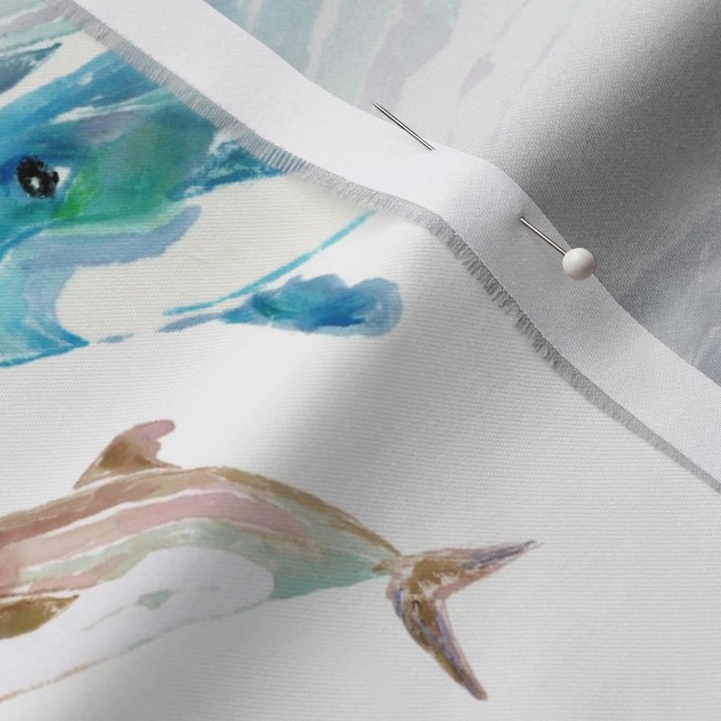 Spoonflower Fabric - Blue Swim Dolphin Art Gray Watercolor Boy Printed on Organic Cotton Sateen Fabric by The Yard - Sewing Quilting Apparel Home Decor