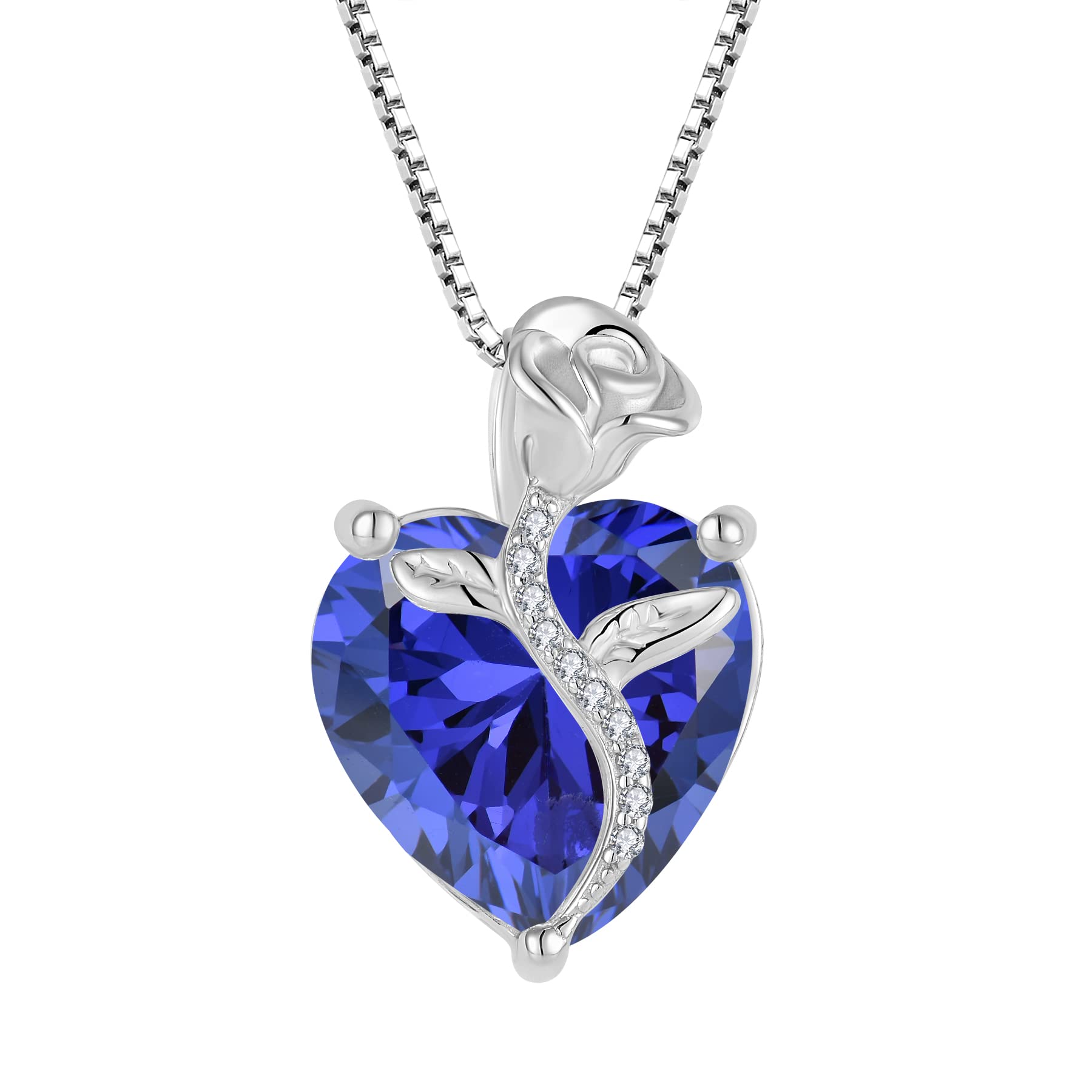 FJ Herz Kette Damen 925 Sterling Silber Geburtsstein Kette Anhänger Rose Blume Schmuck Geschenke für Frauen Mutter Freundin Mama