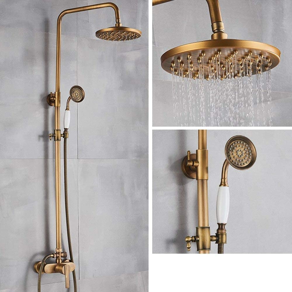 Colonne de douche laiton antique haut de gamme avec mitigeur mural