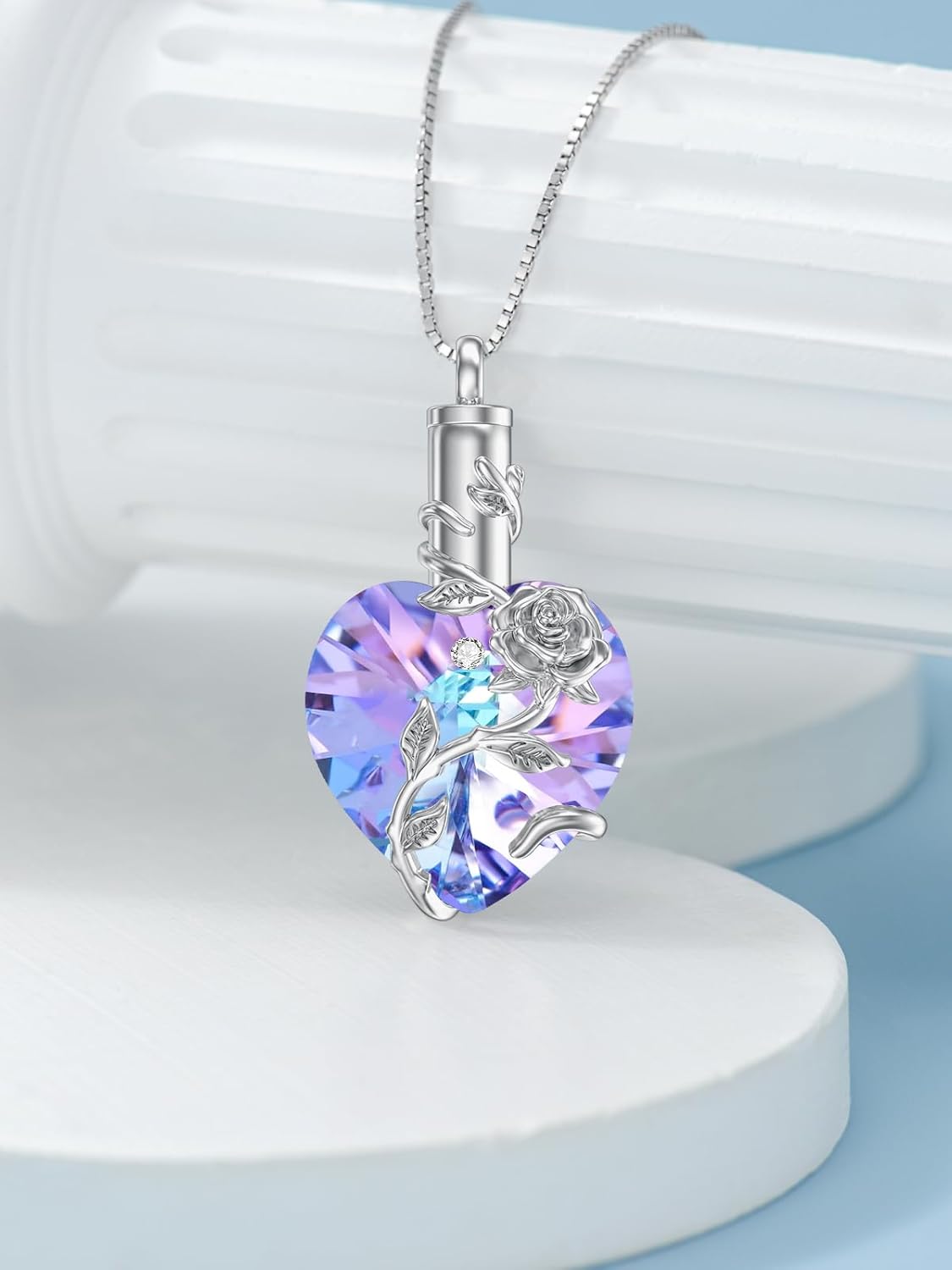 OCJ Heart Rose Flower Urn Necklace for Ashes Women Birthstone Cremation Necklaces Sterling Silver Memorial Cremation Jewelry Gifts - Image 2