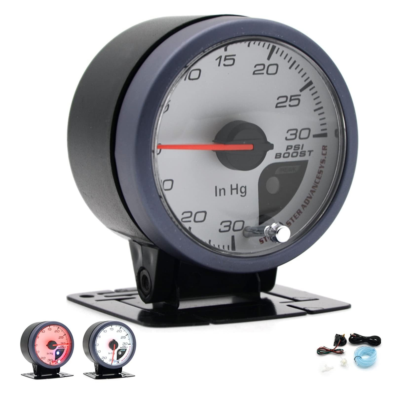 6. 0MM -30-30 PSI. Wzmocnienie Turbo Gauge White Twarz Dual LED Kolor
