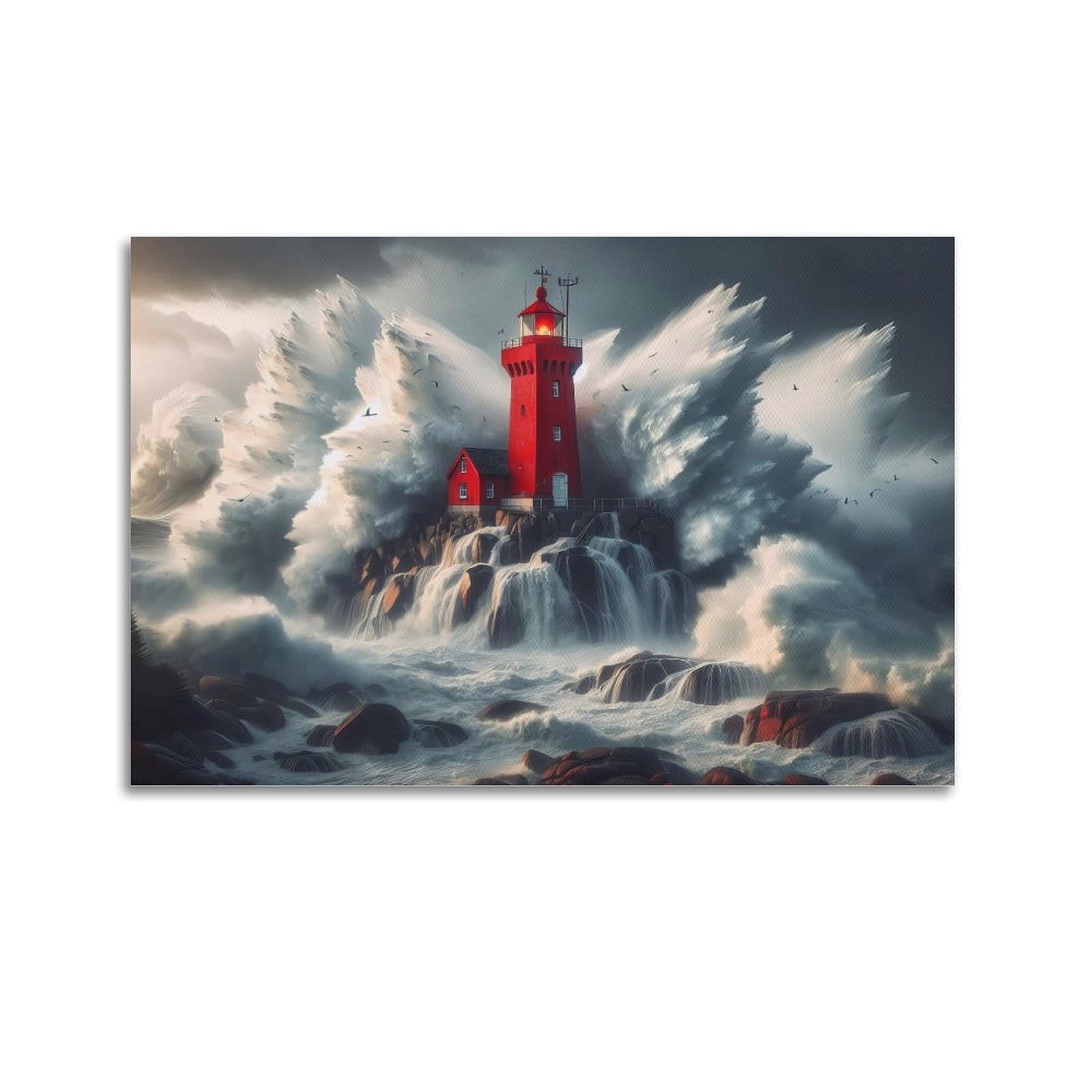 CXHJCA Lighthouse Poster Storm's Bold Poster Decorative Painting Canvas Wall Posters And Art Picture Print Modern Family Bedroom Decor Posters 24x36inch(60x90cm)