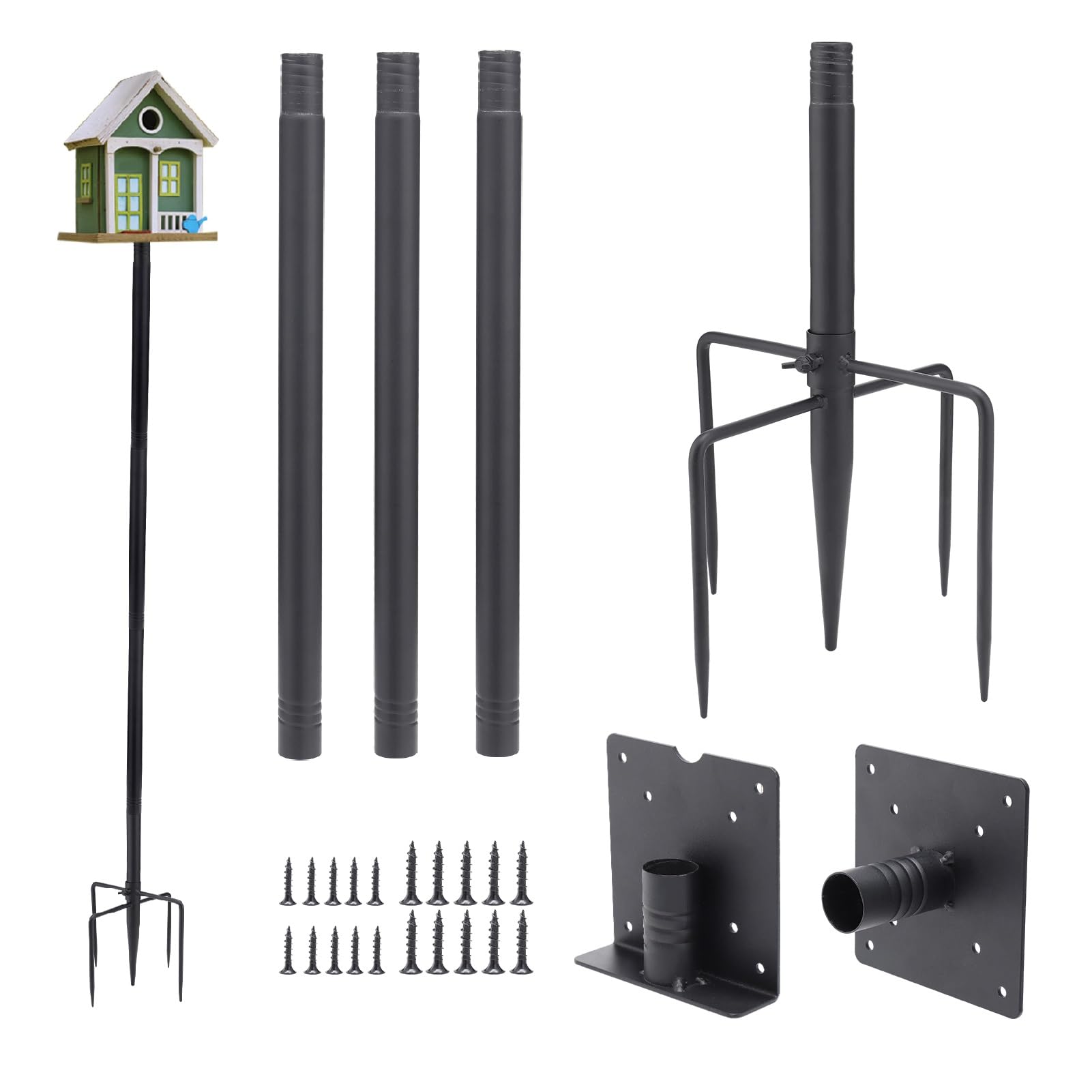 Bird Feeder Pole for Outdoors - 68in Adjustable Heavy-Duty Bluebird House Support Rod with Stable 5 Prong Base, Easy to Assemble Garden Nest Feeding Stand Post