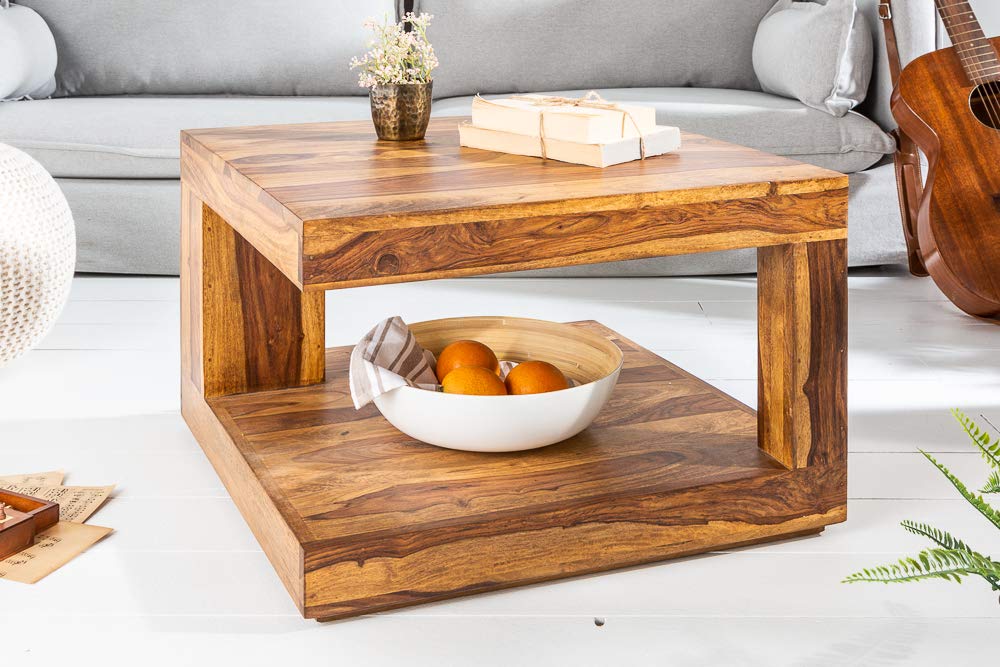 Couchtisch GIANT 60cm - natur - Sheeshamholz - handgefertigt robust | Montiert, massiv, Stauraum, als Beistelltisch nutzbar, individuelle Maserung, Unikat, Ablagefläche