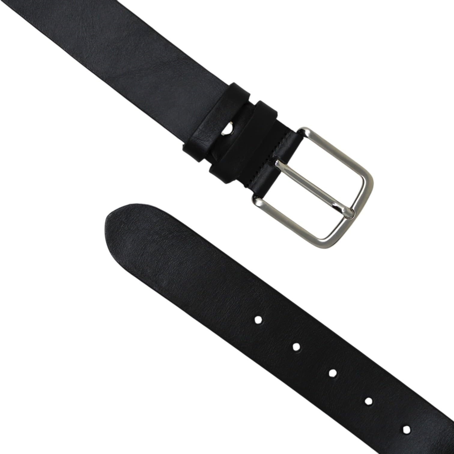 Cintura Uomo in Pelle Bovina Nera Made in Italy, 4 cm, Regolabile con Vite, Fibbia Nichel Satinato, Cintura Elegante per Jeans, Chino e Business Casual