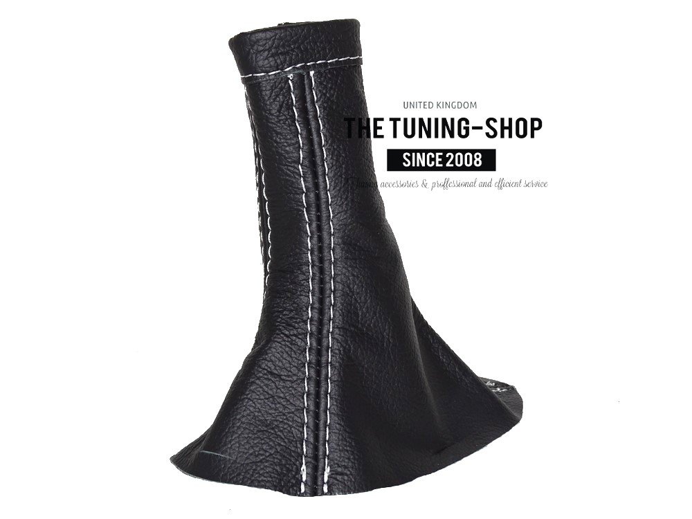 For Fiat 500X 2014+ Automatic Shift Boot Black Leather White Stitching