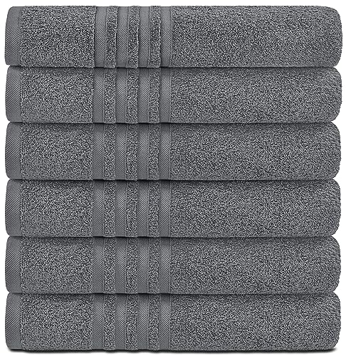 White Classic Wealuxe Cotton Bath Towels - 61x127 CM - Lightweight Soft and Absorbent Gym Pool Bathroom Towel - 6 Pack - Grey