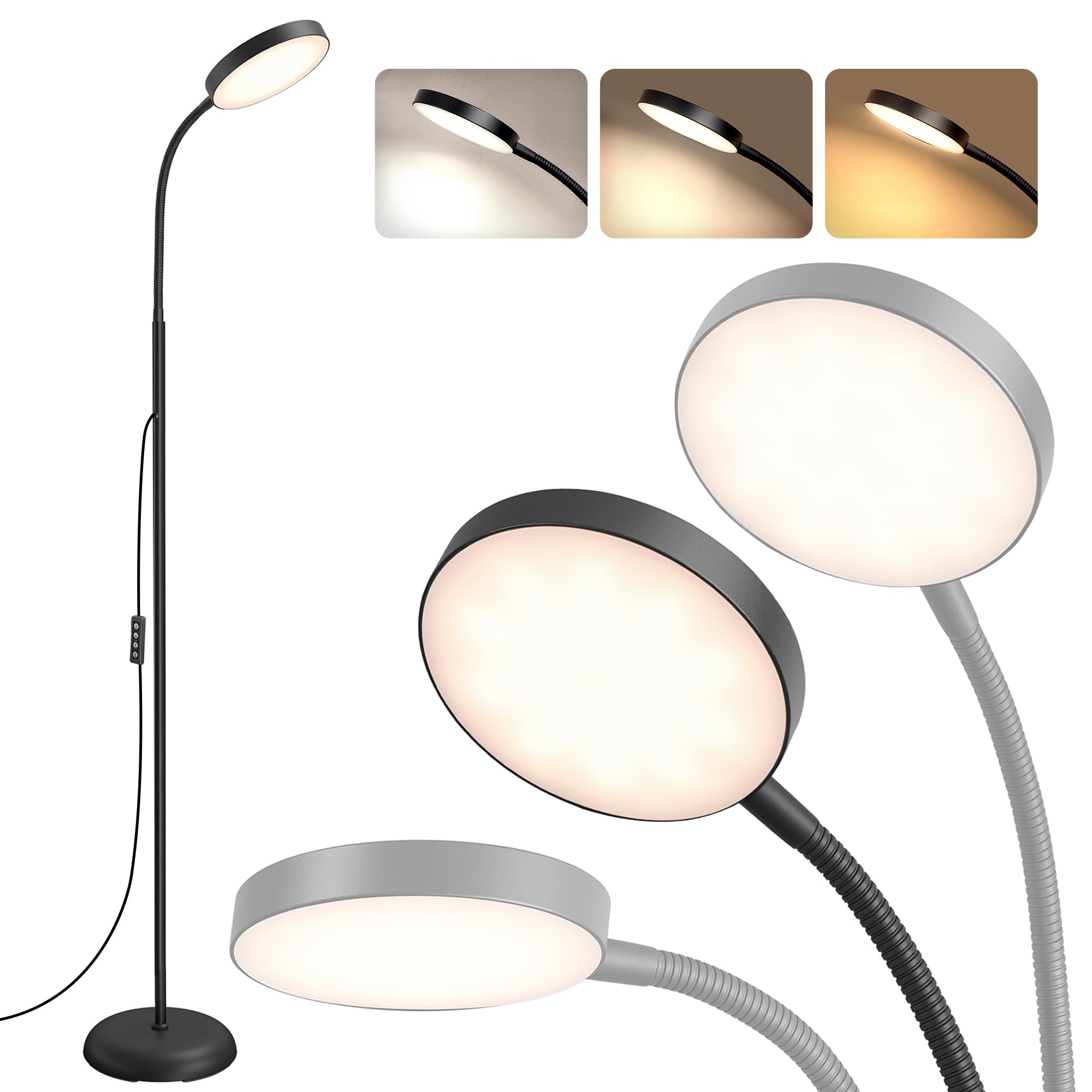 VASAGLE LED Floor Lamp for Living Room, 170 cm 12W Reading Lamp Floor Standing, 360° Rotating Head, 3 Color Temperature & 10 Brightness Levels, Matte Black LFL017BD03