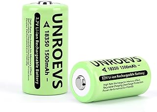 2 Pack 3.7V 18350 Battery Rechargeable 1500 mAh High Capacity Button Top Li-ion INR 18350 Battery for Flashlight,Headlamp. (Button top)