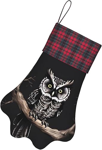 Miniatura 2 de AoRom Late Night Owl Printed Christmas Stocking Pet Paw Pattern Stockings,Fireplace Hanging Stocking for Christmas Tree Decoration