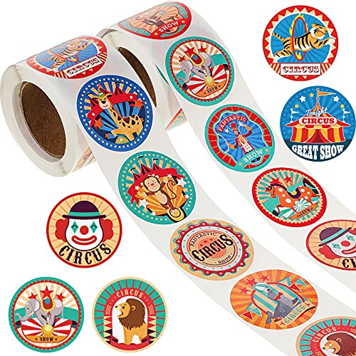 500 Pieces Carnival Stickers Circus Party Stickers Carnival Animal Clown Sticker Carnival Themed Party Favors for Envelope Seals Goodie Bags Birthday Party Baby Shower Decoration, 12 Styles