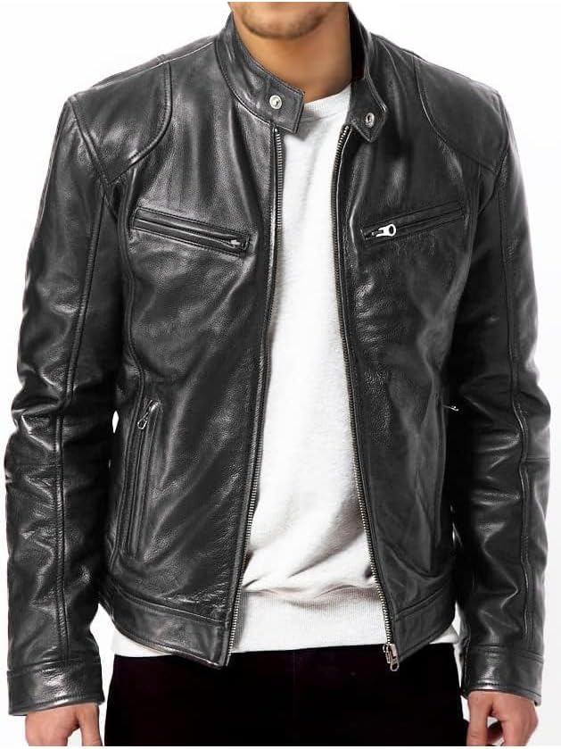 MEN&#39;S VINTAGE REAL BLACK MOTORCYCLE JACKETS - Brown Genuine Lambskin Leather Biker Jacket for Men