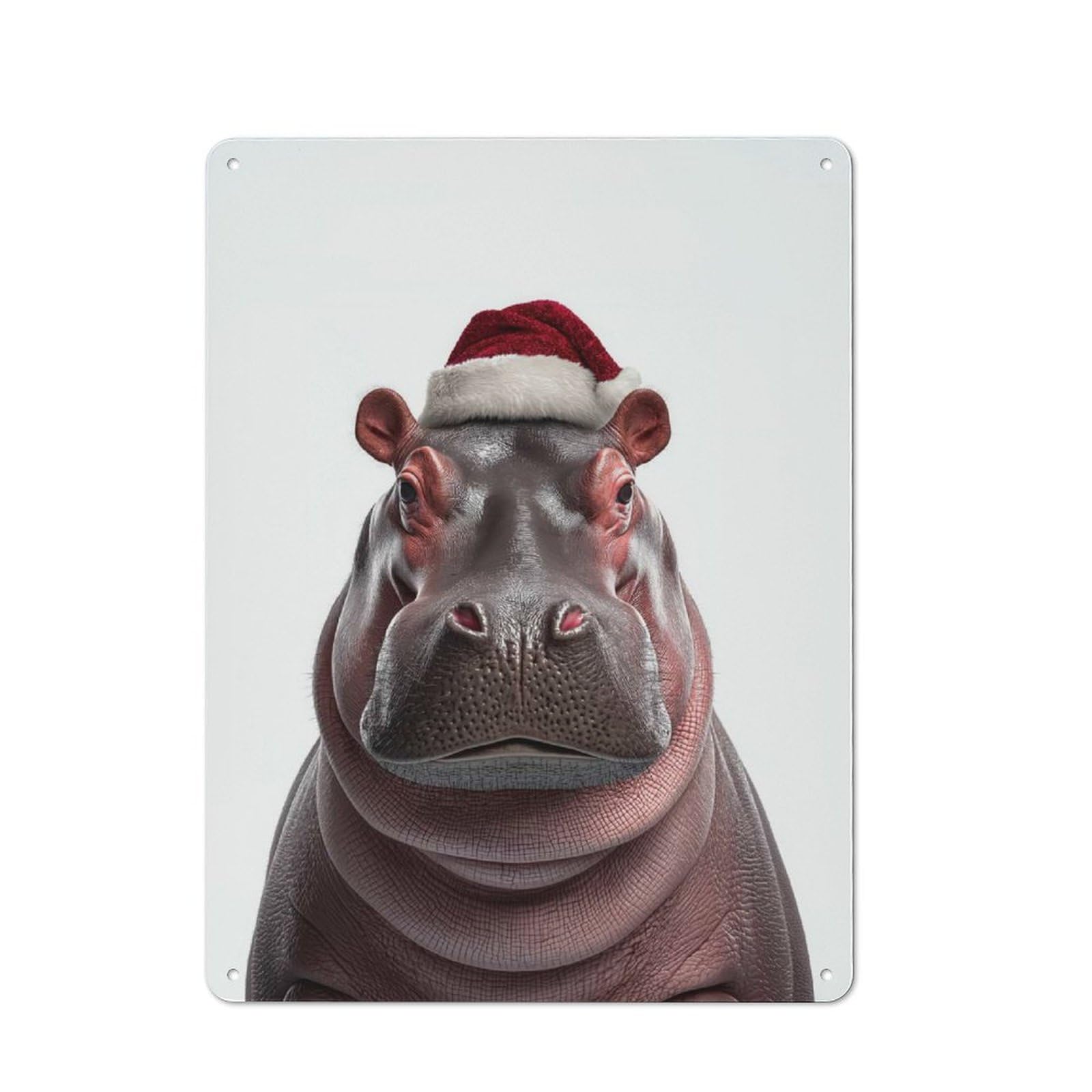 Junmoney Hippo With Santa Hat Metal Wall Sign 40X30cm, Vintage Home Bar Decor For Pub, Home Bar, Shed Or Man Cave