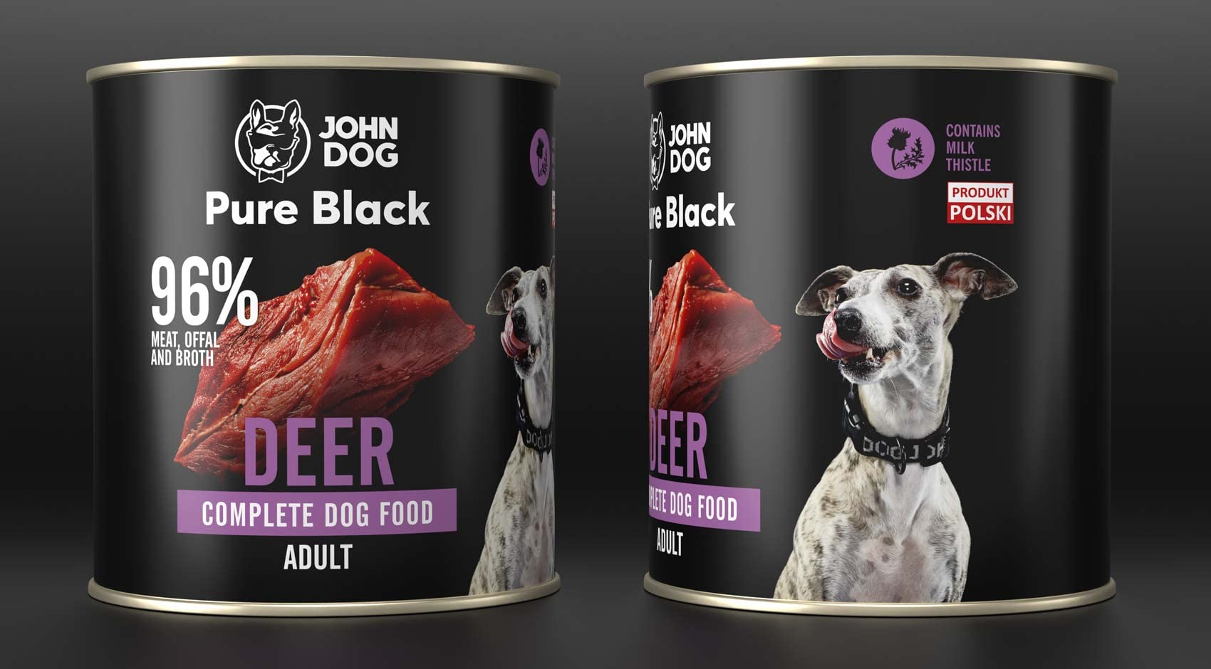 John Dog Hundenassfutter Pure Black Hirsch - Premium Getreidefreies Hundefutter mit 96% Fleisch - Monoprotein Nassfutter für ausgewachsene Hunde 800g