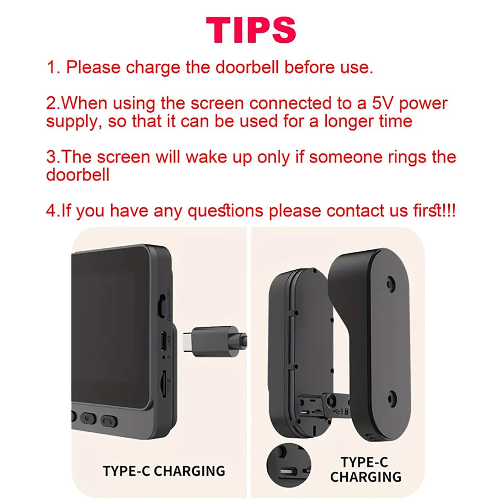 Campanello senza fili con Schermo IPS 4,3 pollici, Videocitofono senza fili con Fotocamera 1080P, Telecamera HD 170°,Audio Bidirezionale, Campanello per fotocamera, IP67 Forte impermeabile per esterno