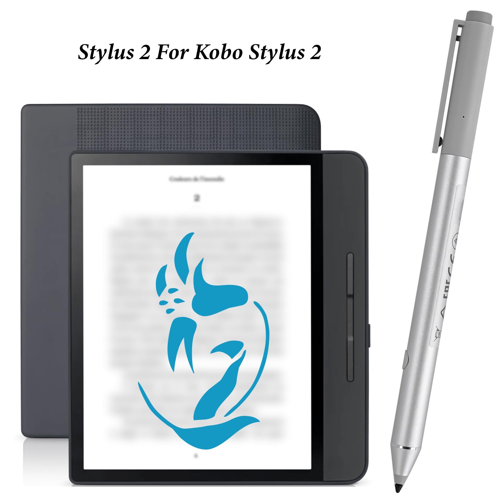 Stylus 2 Compatible avec Kobo Stylus 2 Compatible avec les liseuses Sage, stylet pour Kobo Elipsa/Elipsa 2E/Libra Colour 6/7"/Libra 2 Pen (Argenté)