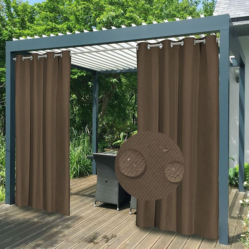 FicaRico Indoor Outdoor Curtains Premium Thick Waterproof Sun Blocking Privacy Curtains for Patio, Gazebo, Porch, Bedroom, Cabana, Fade Resistant, Customizable Sizes, 1 Panel, W52 xH102, Brown