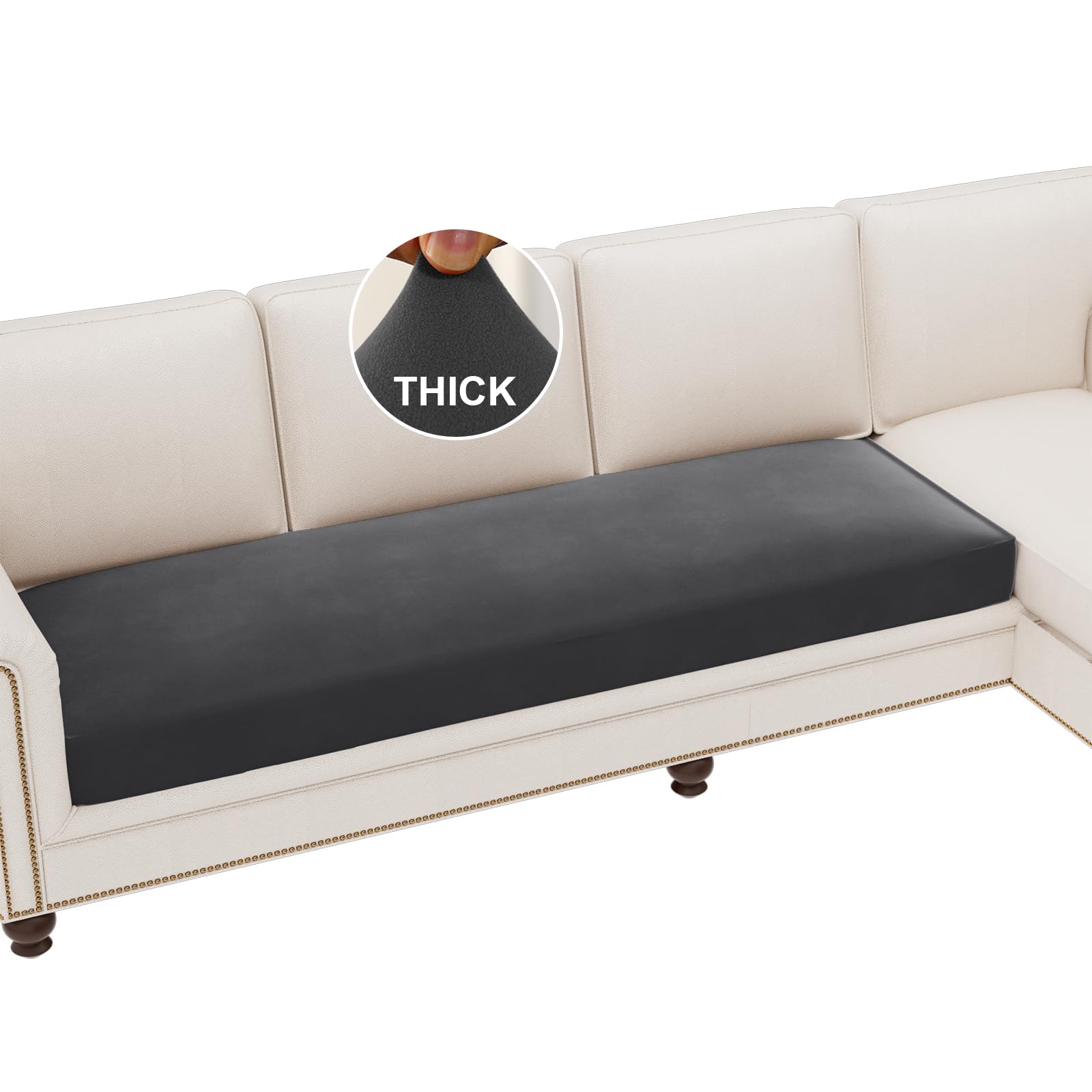 Photo 1 of H.VERSAILTEX Fleece Couch Cushion Covers Stretch Couch Covers for 3 Cushion Couch Sofa Thick and Soft Couch Covers Washable (3 Seater Cushion Cover, Grey)