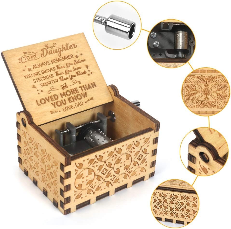 Image of Zesta Dad to Daugther Wooden Musical Box Gift | Vintage Music Crank Mini Collectible for Girlfriend, Boyfriend, Husband, Wife | Unique Musical Gifts for Music Lovers | Classic Wooden Box