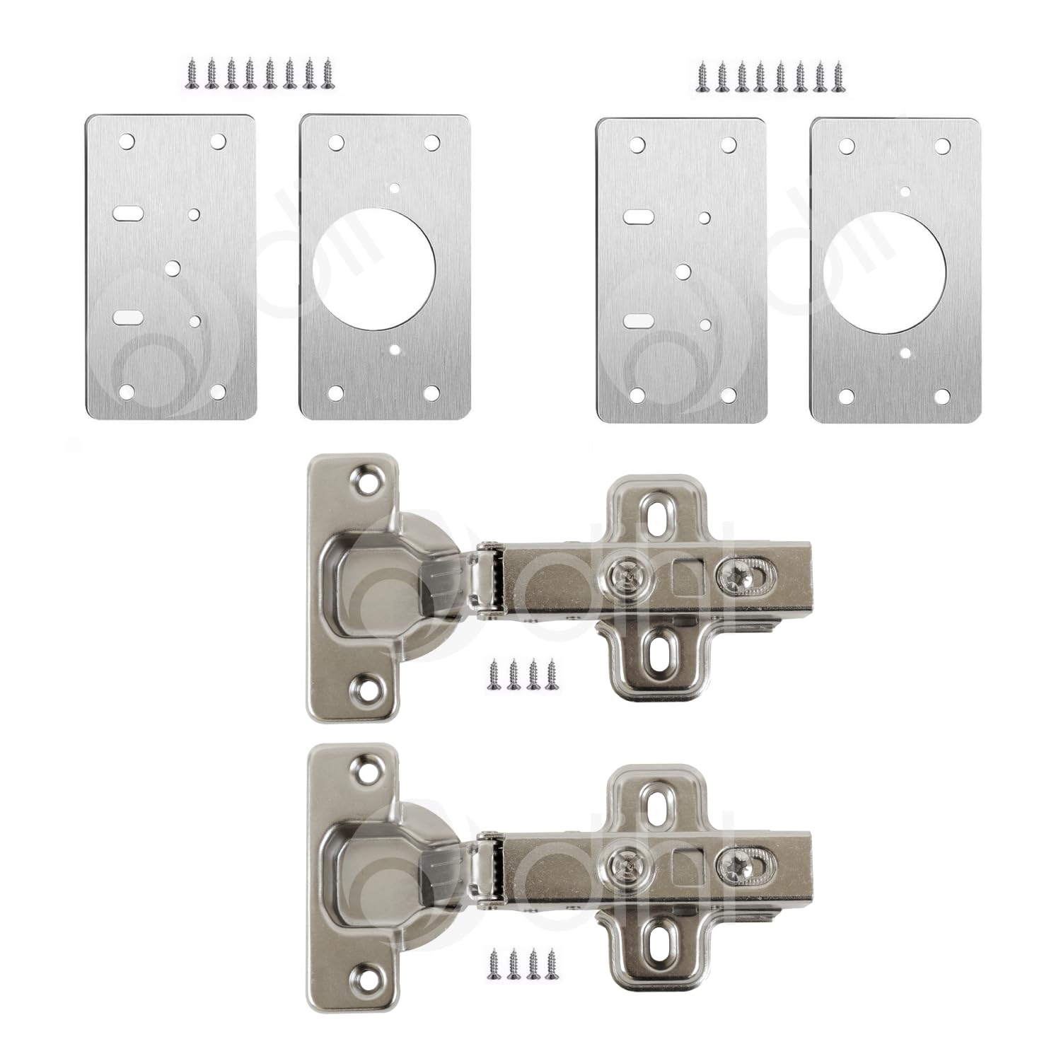Dihl Pack of 2 Kitchen Door Hinges with Repair Plates and Screws. 35mm, 90 Degree, Soft Close, Full Standard Overlay for Wardrobes, Cabinets and Cupboards – 1 Pair of Each