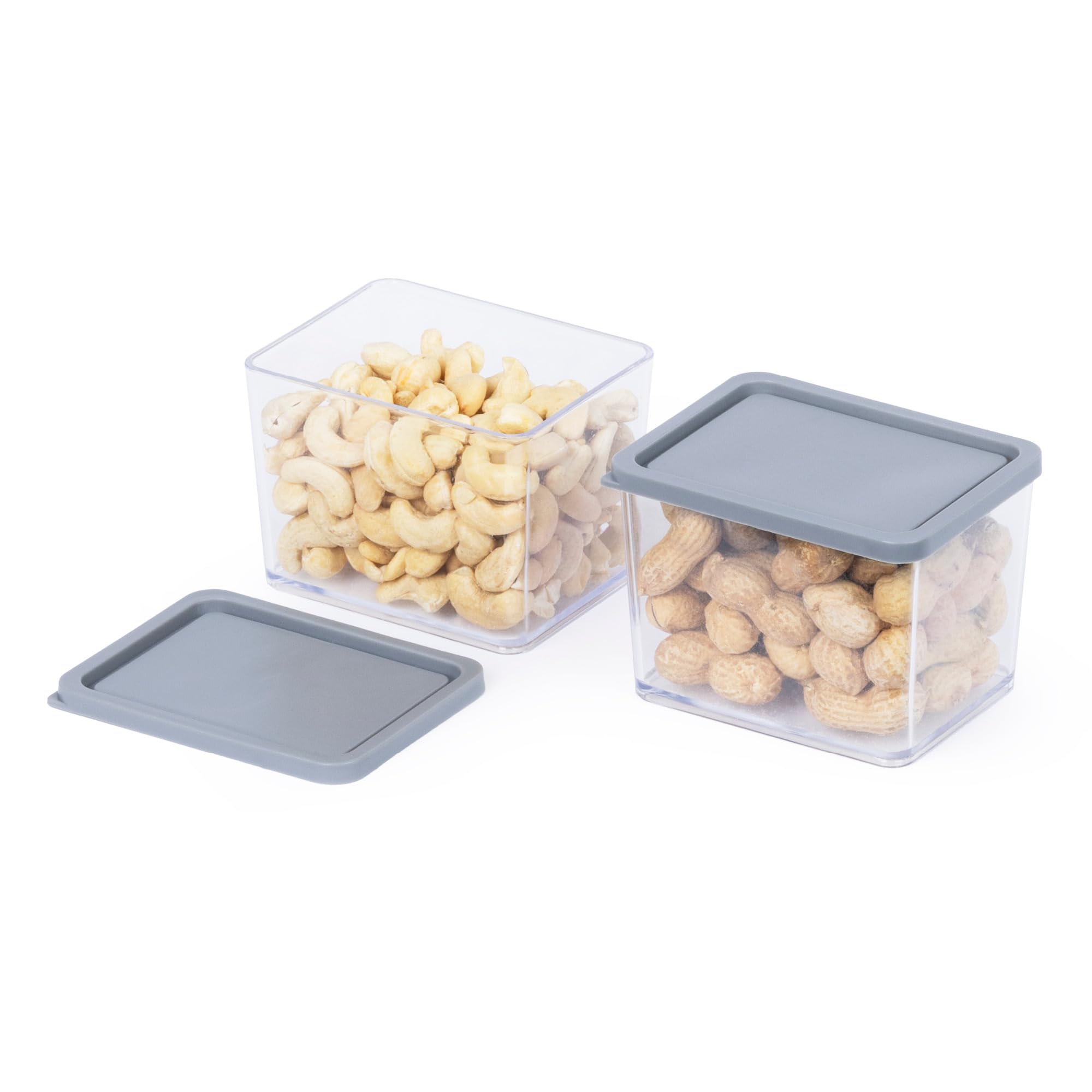 LIVIVO 370ml Food Storage Containers with Grey Lids - Set of 2 in Clear