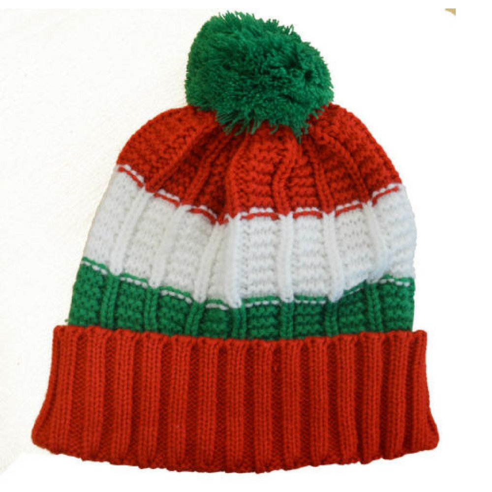 Manav Men's Red Welsh Knitted Wc Stripe Bobble Hat