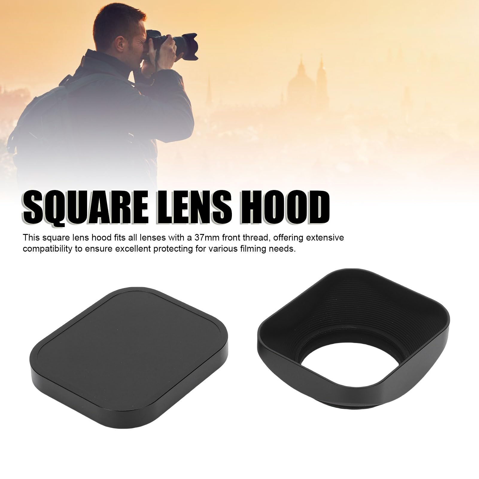 Paraluce Quadrato da 37 Mm in Resistente Lega di Alluminio Migliore qualità Dell'immagine in Fotografia, Include Copriobiettivo, Protegge da Polvere e Graffi