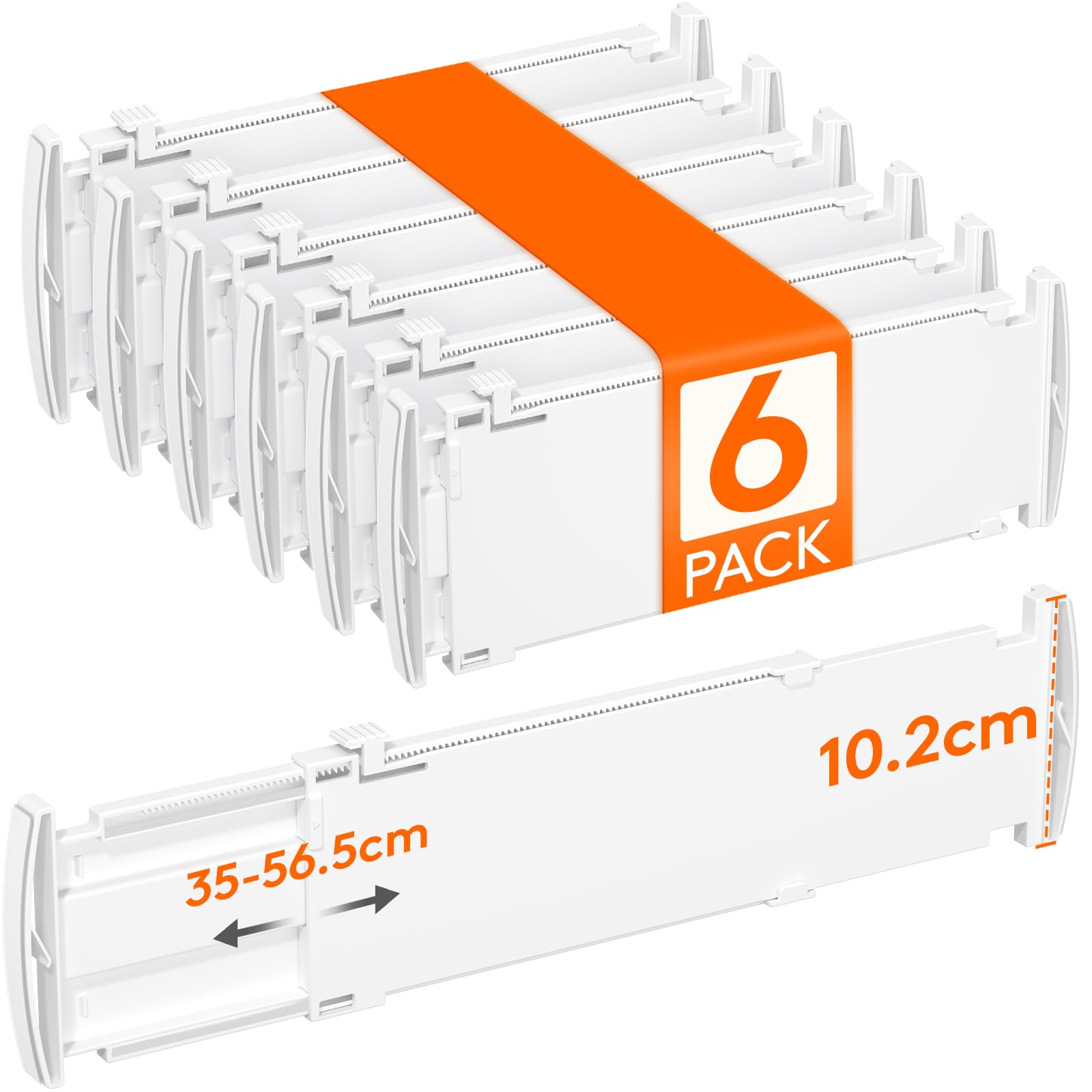 Lifewit 6 Pack 4" High Drawer Dividers 35-56.5cm/13.8-22.2" Adjustable Drawer Dividers for Clothes, Expandable Kitchen Drawer Dividers Organisers, Drawers Separators for Bathroom/Bedroom/Office White
