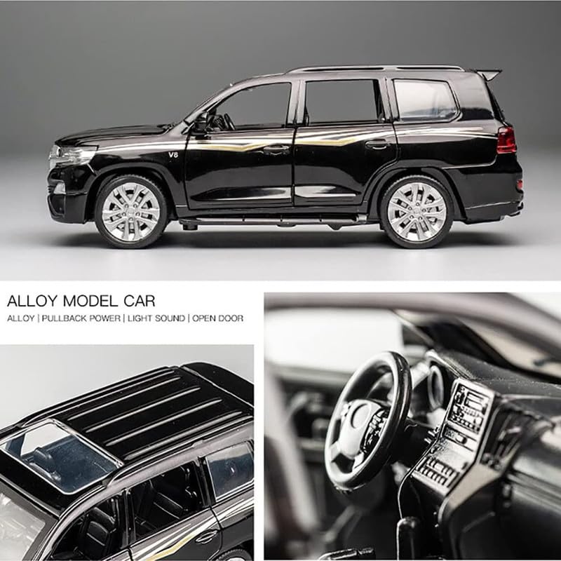 Image of PINQUE Kids New Car 1:32 Land Cruiser Diecast Alloy Metal Pull Back Car with Openable Doors Music Sound and Light Vehicle Toy Car for Boys (Multicolor)