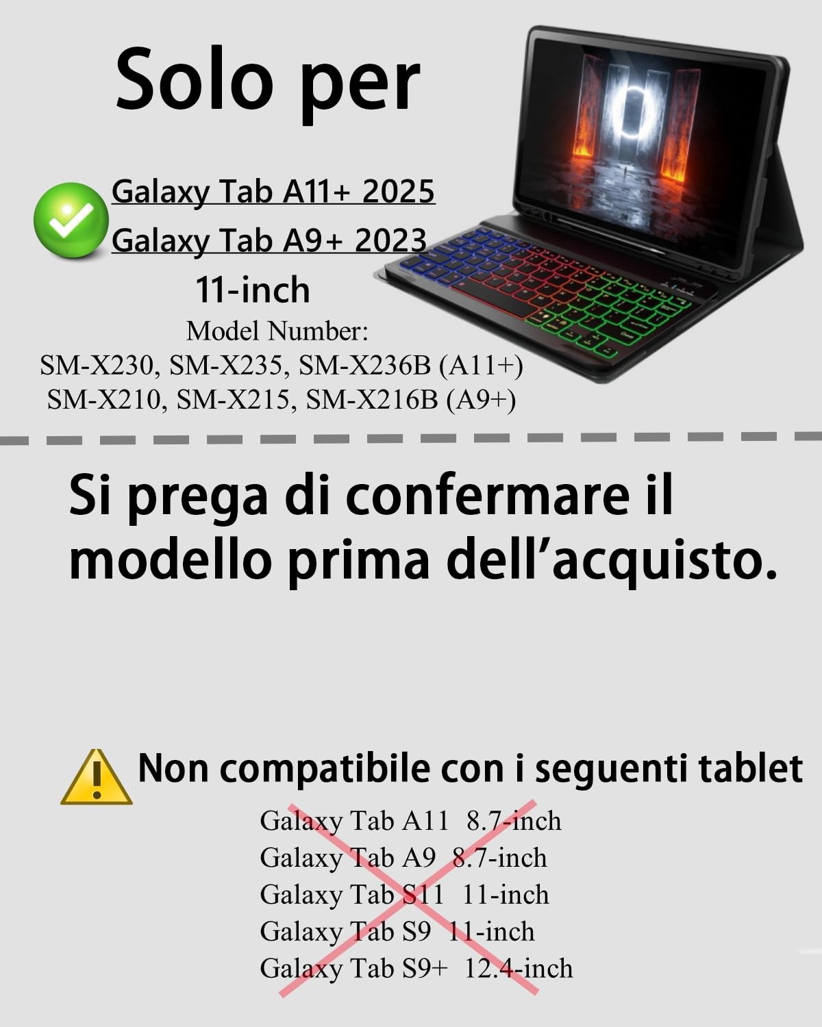 Per Samsung Galaxy Tab A11+ PLUS (2025)/Galaxy Tab A9+ PLUS (2023) 11 Pollici Cover Custodia Protettivar Con Wireless Bluetooth Italiano (QWERTY) Tastiera Retroilluminati e Mouse Backlit Keyboard Case