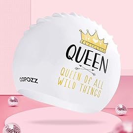 COPOZZ Swim Cap Women Adult, Silicone Waterproof Comfortable Swim Cap for Long and Short Hair (Queen-12yrs+)